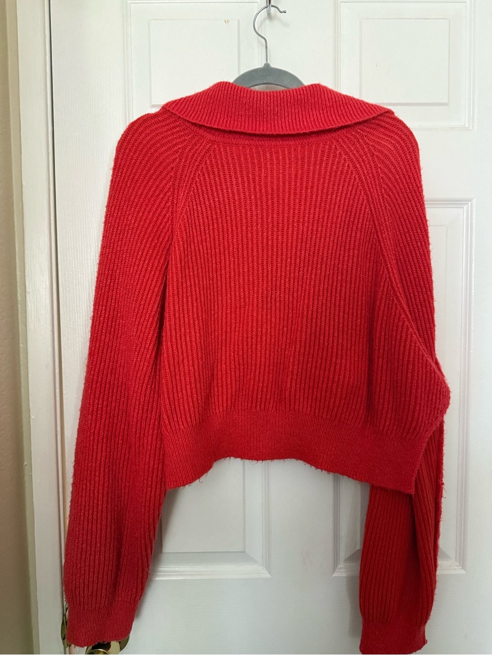 BDG Red Ribbed Snap-Button Cropped Sweater - Picture 3 of 3